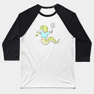 Snake Playing Tennis Cartoon Logo Mascot Baseball T-Shirt